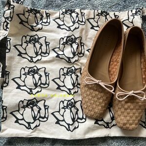 Freda Salvador Tan Flats with Textured Leather and Decorative Bow